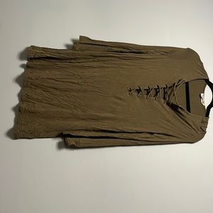 Olive green long sleeve tie up boho dress